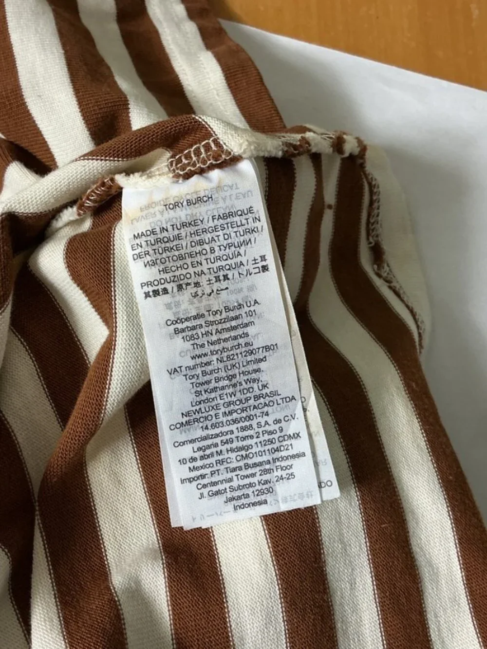 Tory Burch Brown & White Striped Cotton Logo T-Shirt S - Picture 6 of 7